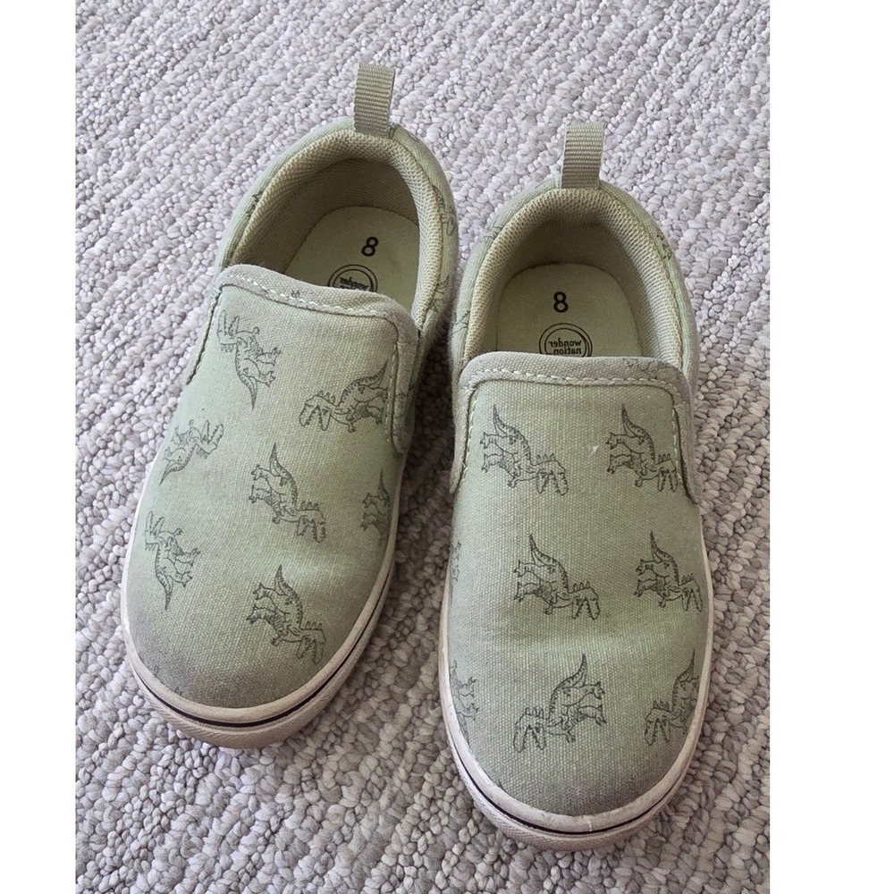 Wonder Nation Toddler Boys Dinosaur Slip On Canvas Sneakers Green Size 8